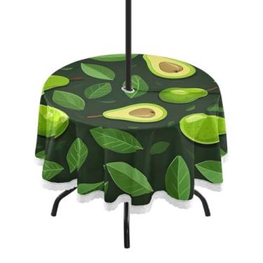 Imagem de ATTX Toalha de mesa redonda pequena com fatias de abacate ao ar livre – 152 cm, impermeável, à prova de derramamento, uso interno/externo, com orifício para guarda-chuva com zíper para acampamento