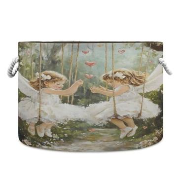 Imagem de SEHANY Cesto de armazenamento redondo grande com alça de corda, cesto de roupa suja de lona para armazenamento de cobertores, cesta de armazenamento infantil para quarto de banho, decoração de