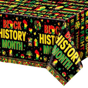 Imagem de Fullhawl 1 toalha de mesa de plástico descartável para o mês da história negra, 137 x 272 cm, material de festa para festa de fevereiro afro-americano (declaração)