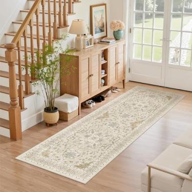 Imagem de Madane Tapete de corredor lavável – Tapete de 6 x 15 cm para corredores, antiderrapante, vintage, para cozinha, tapete ultrafino para banheiro, lavanderia, quarto (2 x 1,8 m, bege/azul)