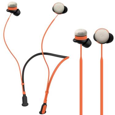 Imagem de Compatível com Google Pixel Buds 2a (2025)/Google Pixel Buds Pro 2 (2024), pulseira esportiva de silicone para a pele, alça antiperda de fone de ouvido sem fio, preta com laranja