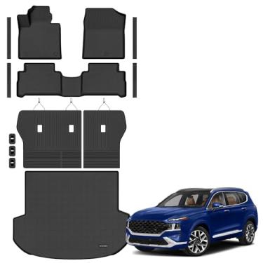 Imagem de Tapetes de chão para Hyundai Santa Fe 2021-2023 tapete de porta-malas com tapete de encosto para todos os climas TPE forros de piso apto para Santa Fé antiderrapante conjunto completo acessórios de