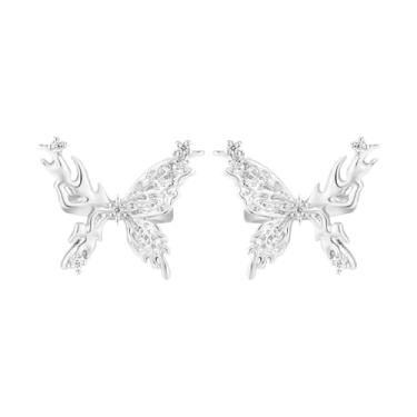 Imagem de ADAIER Brincos de borboleta com detalhes de cristal para orelhas não perfuradas, brincos de borboleta com detalhes de cristal para orelhas não perfuradas, brinco de cartilagem com clipe de cartilagem