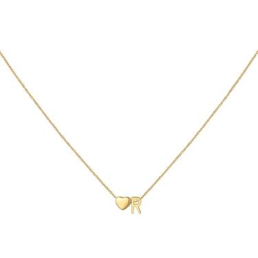 Imagem de brenstof Colar feminino com inicial de coração dos EUA - Colar com pingente de letra A banhado a ouro 18K delicados colares de coração minúsculos colares de inicial para presentes de aniversário para