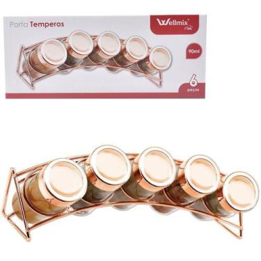 Imagem de Porta condimento de vidro kit com 5 pecas 90ml + suporte aramado metal