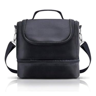 Imagem de Bolsa Térmica Lancheira com 2 Compartimentos para Marmita Lanches e Bebidas com Alça Removível(Preto)