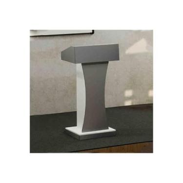 Imagem de Suporte móvel de madeira para palestras - Pódio de chão para igreja e sala de aula - Mesa de apresentação multifuncional com prateleira de armazenamento e rodas (branco)