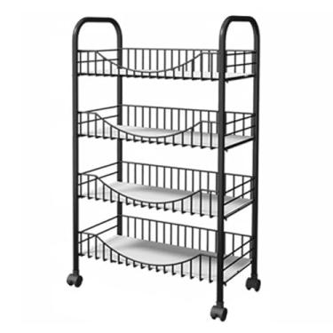 Imagem de Carrinho organizador de 4 níveis - Carrinho de aço carbono resistente com rodas de bloqueio, design que economiza espaço para cozinha, banheiro, salão de beleza - preto (50 x 27 x 90 cm)