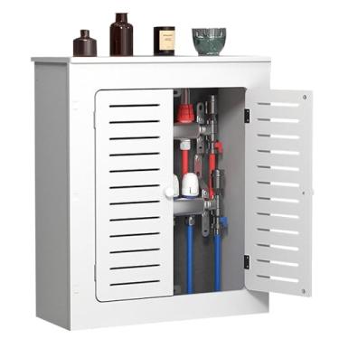 Imagem de Capa de radiador branca com 2 portas, gabinete aquecedor à prova d'água para sala de estar e escritório, design de grade com persiana, escudo de radiador elegante e funcional