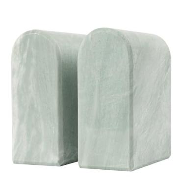 Imagem de Adolif Suportes de livros de mármore para prateleiras, terminais de livros decorativos, suportes de livros de mármore resistentes de 5,9 kg, decoração de estante de pedra, verde claro