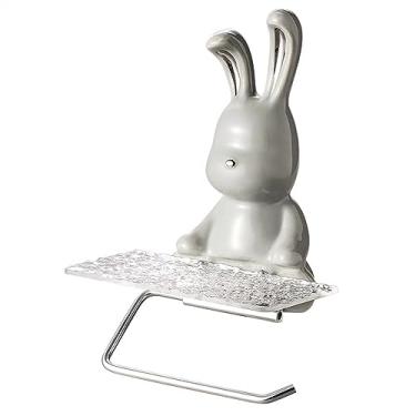 Imagem de Suporte de papel de rolo de coelho com tampa de caixa de lenços, caixa de papel higiênico higiênico, rack de armazenamento, dispensador de papel (cinza)