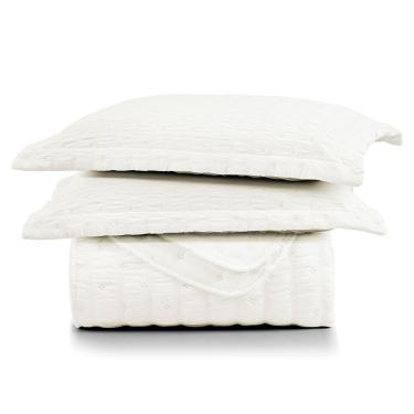 Imagem de Kit Colcha Cobre Leito Casa Scarpa Plissê Casal Seersucker Premium 3 Peças Maciez E Lev...