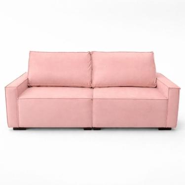 Imagem de Sofá 2 Metros Contemporâneo Sala Estar Luxo Moderno Suede Rosa