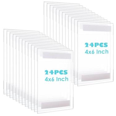 Imagem de LOLYSIC Pacote com 24 suportes de placa de acrílico 10 x 15 cm vertical suporte de memorando transparente com fita adesiva dupla face para escritório, casa, loja, restaurante
