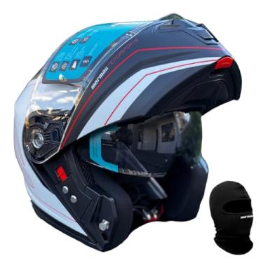 Imagem de Capacete Branco Fosco V1 Mormaii Moto Articulado Intercomunicador Escamoteavel Robocop Mormaii Masculino Feminino Viseira Solar Interna Fume Fechado Aberto C/ Óculos Sol Route (64)