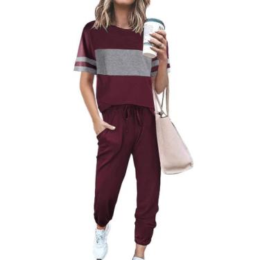 Imagem de Conjunto de Moletom PRETTYGARDEN 2 Peças com Camiseta Listrada de Mang