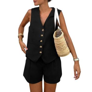 Imagem de Conjunto Coordenado PRETTYGARDEN Colete com Decote V e Shorts Preto P