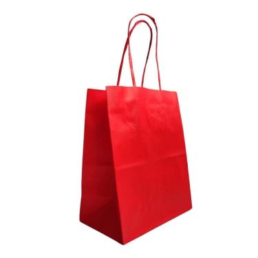 Imagem de 10 Sacola De Papel Kraft Vermelha Presente 17,5X8,5X21,5Cm