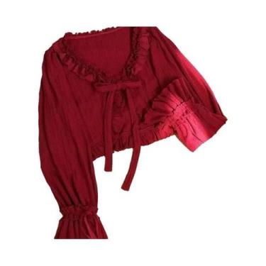 Imagem de Cardigã De Tricô Cropped Com Renda Em Coração Estilo Lolita Kawaii, Su