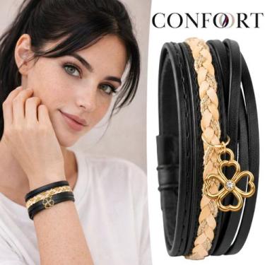 Imagem de Pulseira de Couro Feminina Ajustável Trançada Espírito Santo Flor Trev