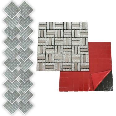Imagem de Pastilha De Vidro Autocolante Kit 20 Uni Parede Facil Aplicacao Banheiro Cozinha Decorativa Moderna Reforma Requinte