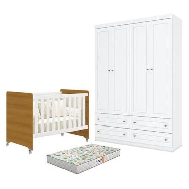 Imagem de Berço Americano Evolution 4 em 1 Branco Acetinado Savana e Guarda Roup