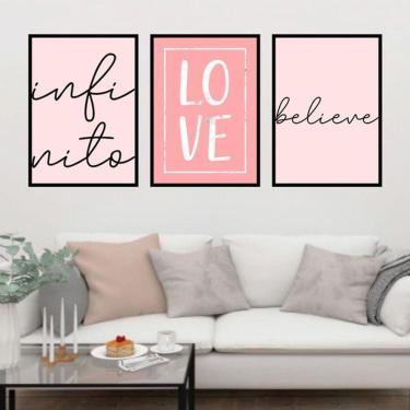 Imagem de Kit 3 Quadros Decorativos Infinito, Love, Believe Rosa