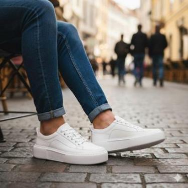 Imagem de Tênis Sneaker Masculino Couro Legítimo Sola Alta Urbano-Masculino