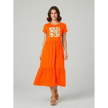 Imagem de Vestido Midi Três Marias Feminino Aveloz Estampa Moo! Laranja-Feminino