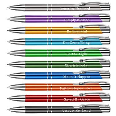 Imagem de Caneta esferográfica de versículo da Bíblia caneta cristã inspiradora citação escritura motivacional caneta de metal caneta esferográfica estimuladora pastel para mulheres homens chefes suprimentos de mesa, tinta preta (10 peças)