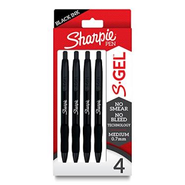 Imagem de Sharpie S-Gel Canetas de Gel Elegante Metal Barril Preto Fosco Ponta Média (0,7 mm) Tinta Preta 4 Unidades