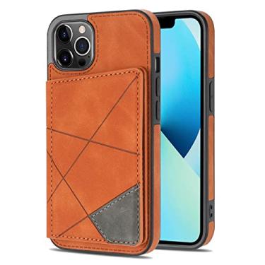Imagem de GSYH Capa para iPhone 13 Pro Max/13 Pro/13, capa de couro PU com fecho magnético compartimento para cartão função de suporte durável à prova de choque macio TPU capa traseira carteira capa, marrom, 13pro 15,1 cm