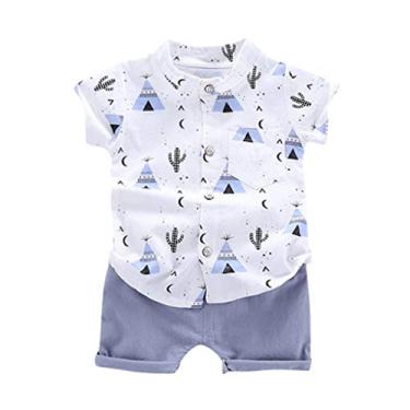 Imagem de Roupa de verão para bebês+shorts roupas de desenho animado camiseta infantil meninos 1-4 anos conjunto Going Home Outfit (azul, 12-18 meses)