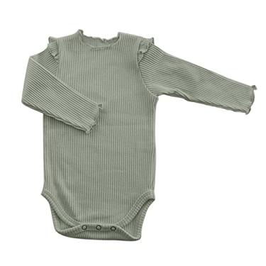Imagem de Macaquinho de manga comprida para bebês recém-nascidos e meninos com nervuras sólidas de algodão para outono de 12 a 18 meses (verde, 12 a 18 meses)