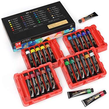 Imagem de ARTEZA Conjunto de tintas a óleo, 24 cores em tubos de 12 ml, suprimentos de pintura a óleo ricamente pigmentados para tela, suprimentos de arte para artistas iniciantes e profissionais, kit de pintura a óleo
