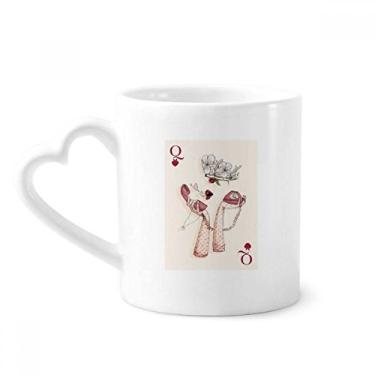 Imagem de Baralho de cartas coração padrão Q caneca café cerâmica copo de coração de vidro