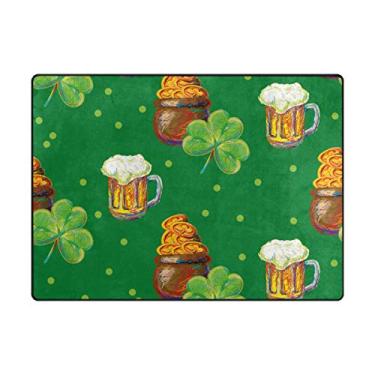 Imagem de My Little Nest Tapete de área verde trevo pote cerveja irlandesa leve antiderrapante tapete macio 1,6 m x 1,8 m, esponja de memória interior exterior decoração tapete para sala de jantar quarto escritório cozinha