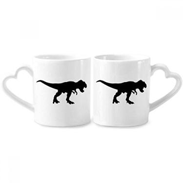 Imagem de Conjunto de canecas de porcelana para casais, de dinossauro, ossos pretos e fundidos, com coração