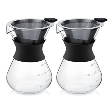 Imagem de Cafeteira de vidro com filtro de gotejamento de aço inoxidável, 2 peças, cafeteira de vidro com filtro de gotejamento de aço inoxidável, coador de café, copo de vidro 383 g