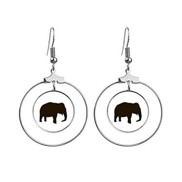 Imagem de Brincos de elefante preto bonito de animal com argola pendurada, joia circular