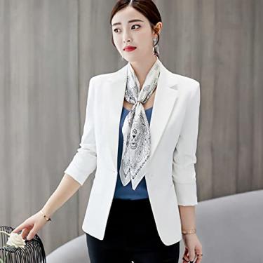 Imagem de Blazer feminino blazer aberto frente sólida jaqueta de trabalho escritório casual manga longa festa de casamento roupa 1 botão, branco, GG