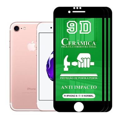 Imagem de Kit 3x Película Compatível com iPhone 6 7 8 Normal - 9D Cerâmica Protetora Resistente Anti Impacto Queda Choque Shock Flexível Nano Gel Compatível com 3D 5D 100D