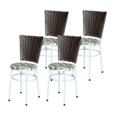 Imagem de Conjunto 4 Cadeiras Branca Para Cozinha Hawai Café Com Assento Persona