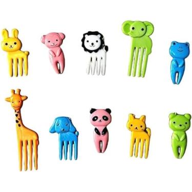 Imagem de Conjunto com 10 Mini Garfinhos para Petisco Para Lancheira Frutas e Petiscos ou Sobremesa de Plástico Tema de Animais Infantil ou Adulto Incentivo Para Alimentação Saudável