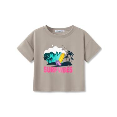 Imagem de Dvenki Blusa cropped cinza Surf Vibes para meninas pequenas e grandes - Camiseta legal de verão para adolescentes tamanho 6-18, Vibrações de surf cinza, 16-18