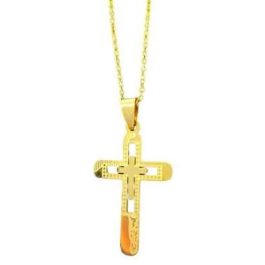 Imagem de Colar banhado a ouro 18k cruz com pingente inox 50cm crucifixo corrente gargantilha CMCE31-Feminino
