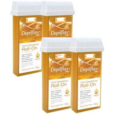 Imagem de Kit 4 Refil Cera Depilatoria Corporal Profissional Depilação Roll On Depilflax Natural 100g