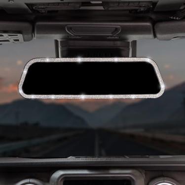 Imagem de JOYTUTUS Espelho retrovisor, 30,5 cm Panorâmico Interior Clip-on Grande Angular Espelho Retrovisor Traseiro Convexo com Strass Bling Diamantes, Efetivamente Reduzir o Ponto Cego, Universal para