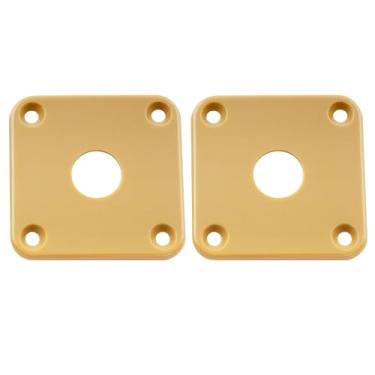 Imagem de Musiclily Pro Curvado Jack Plate Plástico Placa de Jack Quadrado para Guitarra USA Epiphone Les Paul, Creme Marrom(2 Peças)