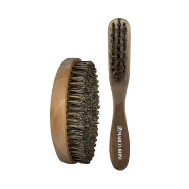 Imagem de Kit Duas Escovas Pequenas Para Barba E Bigode Marco Boni, Marrom